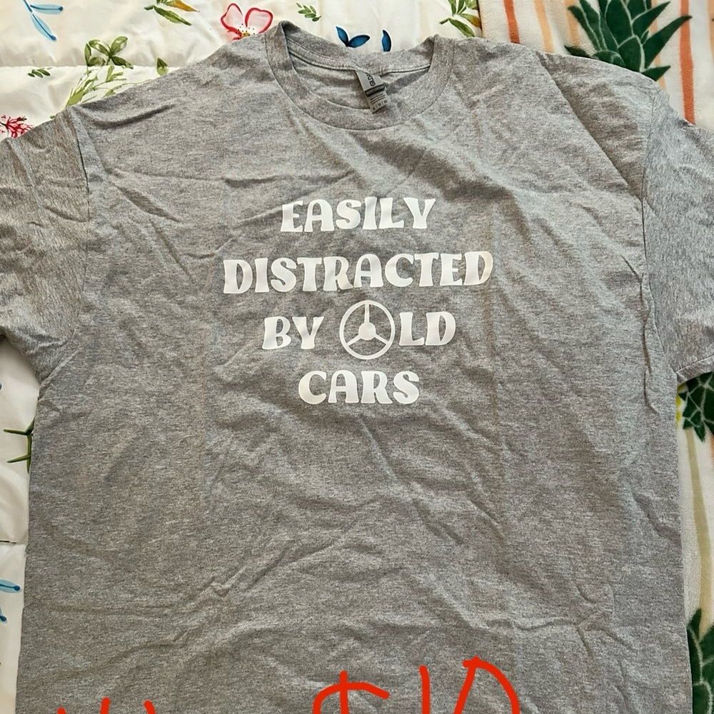 Gildan size XL grey “easily distracted by old cars” tshirt